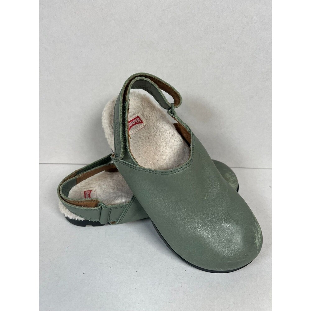 Brutus Leather and Faux Fur Camper Green Cozy Clogs Kids Size 3 MSRP $100